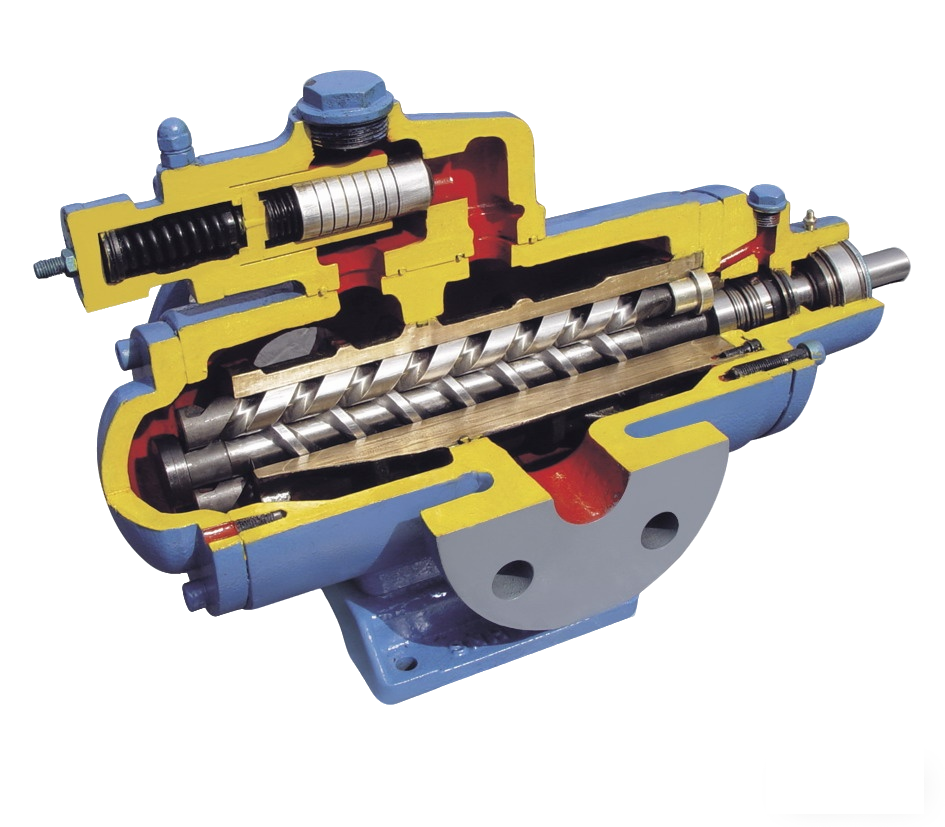 Three screw pump cutaway for maintenance inspection