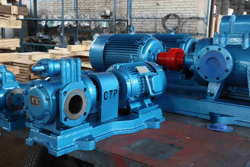 CTP 3G series three screw pump — power plant application for fuel and lubrication oil circulation, alternate view of industrial energy system installation