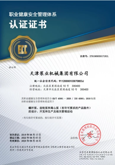 ISO 45001 certificate — Occupational Health and Safety Management System certification demonstrating workplace safety compliance