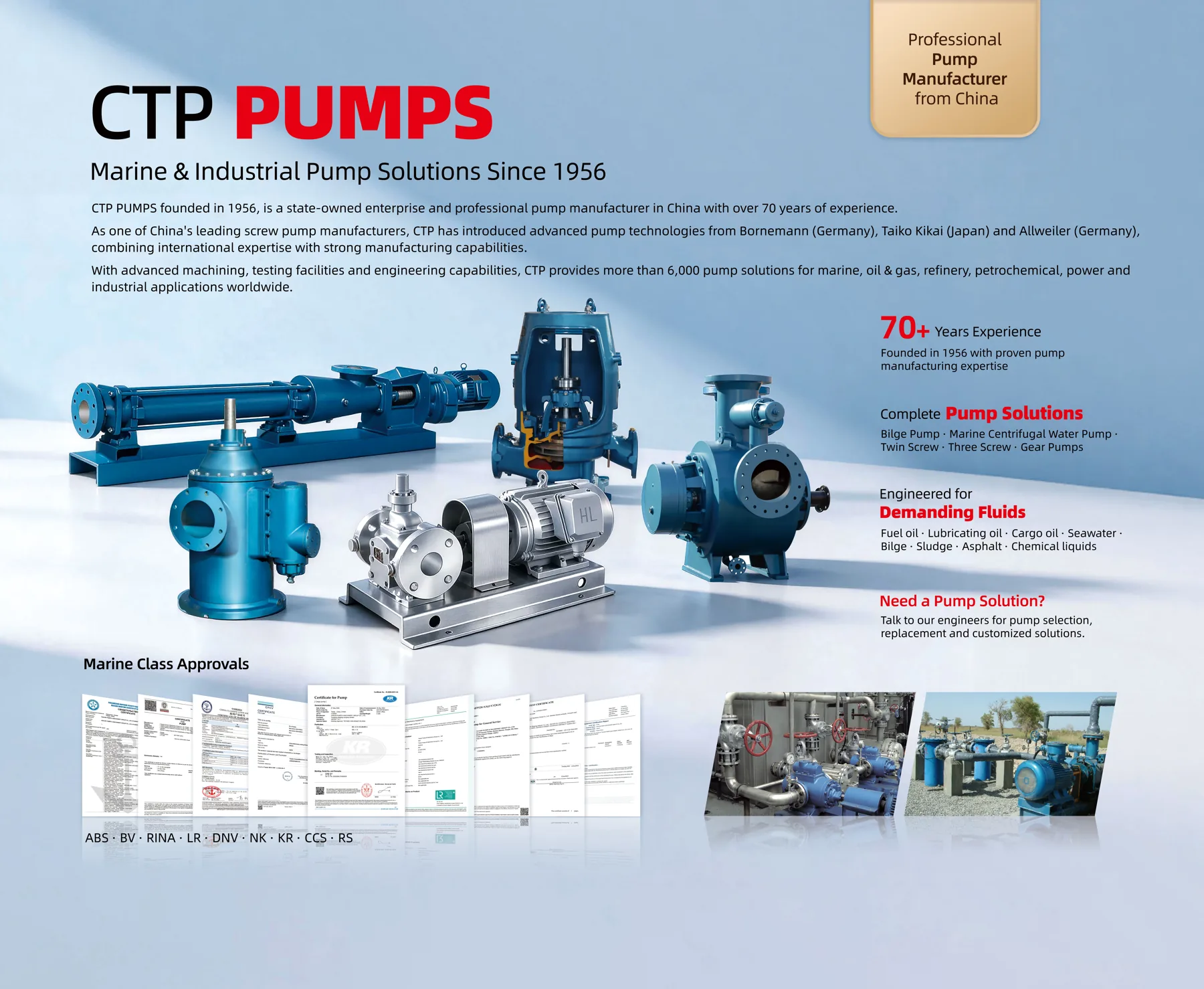 CTP Pumps industrial and marine pump manufacturing experience since 1956