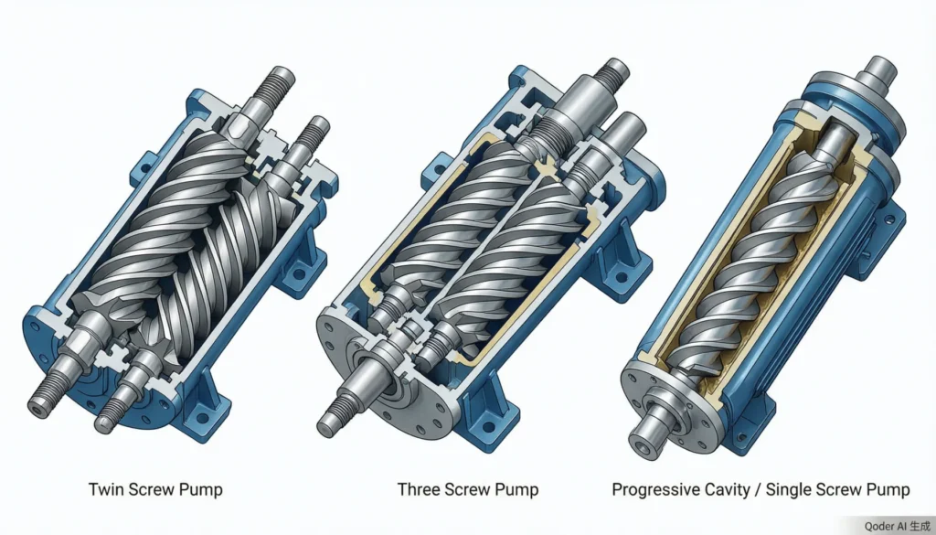 Comparison of twin screw, three screw and progressive cavity pumps